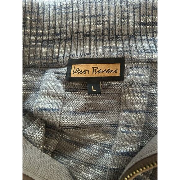 Lenor Romano- 1/4 Suede Rimmed Zipper Merino Wool Blend Sweater Size Large- Gray - Picture 5 of 6